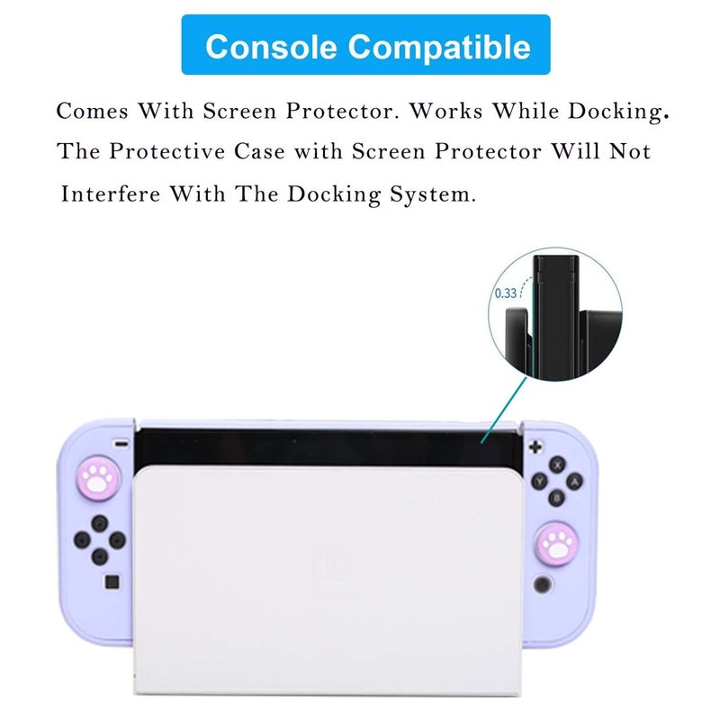 COMCOOL Dockable Case for Nintendo Switch Oled - [9 FT Military Grade Drop Protection] [with Tempered Glass Screen Protector and Thumb Grips] Cute Protective Cover for Nintendo Switch Oled - Purple - Image 3